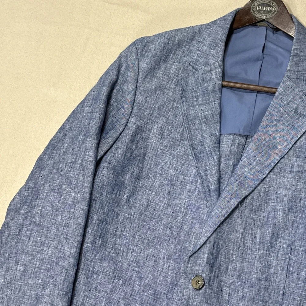 Linen Blazer Blue Tasso Elba Mens Blue Sport Coat Summer Wedding Sz Large